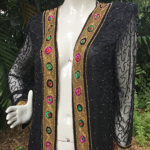 Vintage silky nights beaded and sequin Jacket - Picture 5 of 10